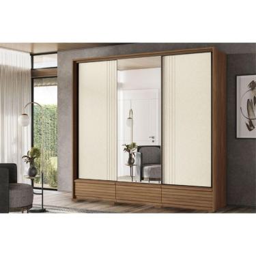 Imagem de Guarda Roupa Casal 3 Portas De Correr E 5 Gavetas C/ Pés Democrata Jatoba Ou Jatoba Areia - Flex - Santos Andirá