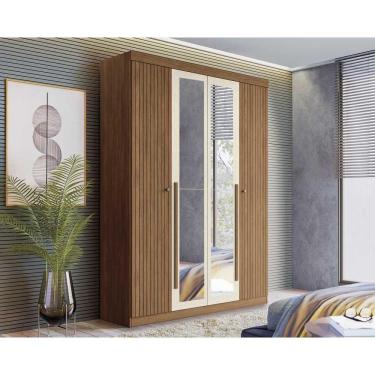 Imagem de Guarda Roupa Solteiro 4 Portas E 2 Gavetas C- Espelho Buriti Jatoba-areia - Santos Andirá