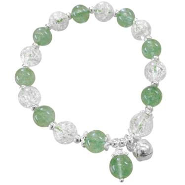 Imagem de Pulseira de cristal de morango verde de prata esterlina 925, estilo floresta impermeável com pingente de sino, ajuste elástico 5,5