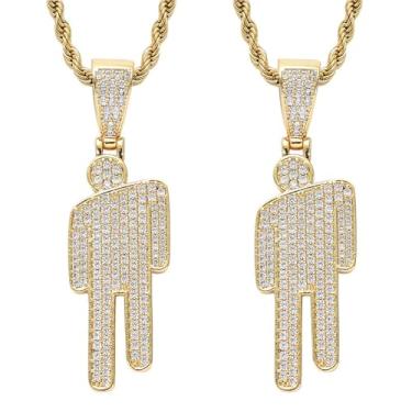 Imagem de Colar hipster de zircão com cabeça torta para casal, estilo hipster, hipster, estilo urbano, pingente incrustado de diamante, joia moderna para mulheres e homens, Zinco, Zircônia cúbica