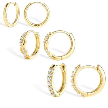 Imagem de Poxtex Brincos de argola pequenos para mulheres, banhado a ouro real 14K, conjunto de brincos de cartilagem para piercing múltiplo, leve, hipoalergênico, joia de prata esterlina 925 para presentes,