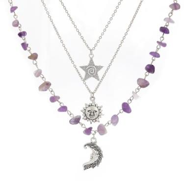 Imagem de Colar gótico com pingente de sol e lua em camadas, gótico, boho punk, joia gótica, joia de Halloween, Natal, presente para mulheres, one size, Zinco, Sem Pedra Preciosa