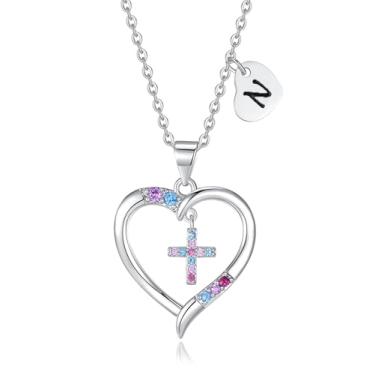 Imagem de DVAVA Colar de cruz para meninas, filhas, batismo, primeira comunhão, confirmação de formatura, presentes para filha, 16 inch+2 inch, Cobre, Zircônia cúbica 2