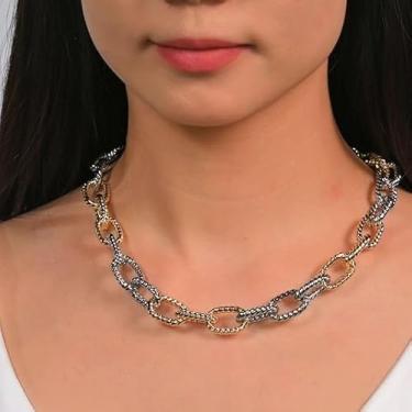 Imagem de Colar de ouro grosso, fio torcido, dois tons, para mulheres, joia de ouro e prata, adequada para uso diário no trabalho, 45 + 5 cm