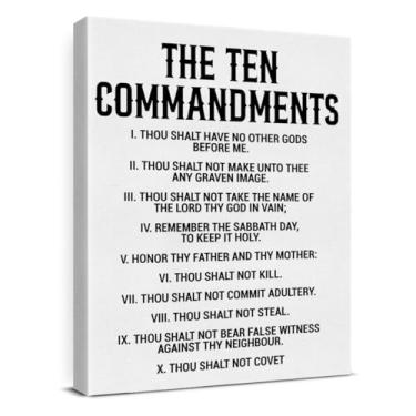 Imagem de Arte de parede inspiradora de 10 mandamentos, decoração de parede com versículos bíblicos dos dez mandamentos, decoração cristã para sala de oração de escritório em casa, impressão em tela emoldurada
