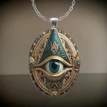 Imagem de Colar com pingente de vidro gótico para mulheres e homens - Colar oculto estilo punk acessórios de bruxa, standard, Liga de aço, Âmbar