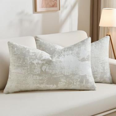 Imagem de HAUSSY Capas de almofada cinza e brancas, conjunto de 2 fronhas decorativas de jacquard de caxemira neutra 12 x 20 fronhas de almofada para sofá texturizadas e macias para sala de estar, cama