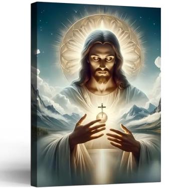 Imagem de Tela emoldurada arte de parede religiosa Jesus impressão pôster envolvente pintura em tela decoração de casa para galeria, sala de estar ou quarto, igreja cristã, sala de oração, escola dominical 40,6