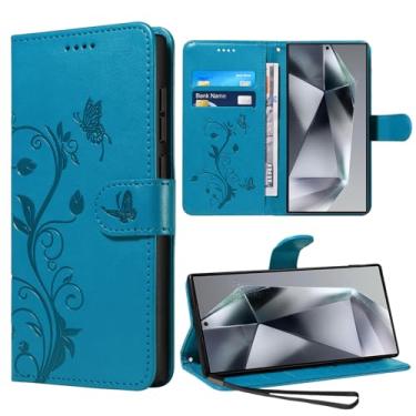 Imagem de VANKI Capa de couro compatível com Samsung Galaxy S24 Ultra capa carteira flip PU capa para celular Galaxy S24U couro e suportes integrados e 3 compartimentos para cartão para Samsung S24 Ultra (azul)