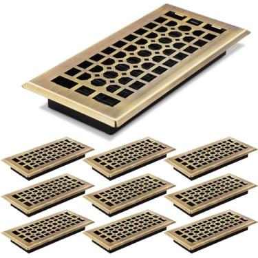 Imagem de MorningRo Pacote com 10 registros de piso 10 × 25 cm tampas de ventilação de aço bronze para piso doméstico resistente caminhável ajustável direção fluxo de ar grades de registro de metal para