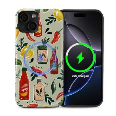 Imagem de Capa para iPhone 15 Plus com estampa estética fofa magnética [compatível com Magsafe] Proteção total fina à prova de choque para meninas e mulheres, molhos de pimenta