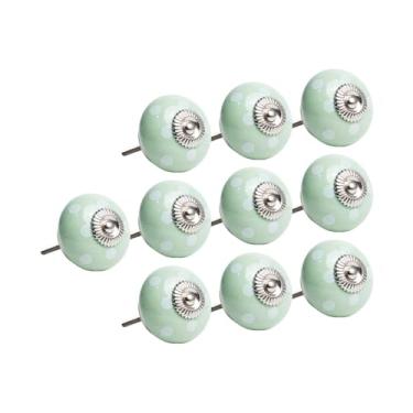 Imagem de 12 Puxador em Cerâmica Abóbora Floral Armário Boho Chic (Verde/Branco - MPPON126)