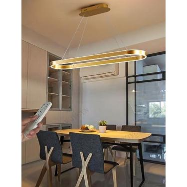 Imagem de Lustre pendente oval LED regulável, moderno, para mesa de jantar, escritório, com controle remoto, altura ajustável, sem reflexos, para ambientes como sala de estar, cozinha e escritório (Do