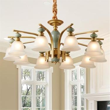 Imagem de Lustre de luxo europeu para sala de estar, estilo retrô americano, em cerâmica, para restaurante, quarto, escritório, hotel, casa de campo ou café, com 10 lâmpadas LED.