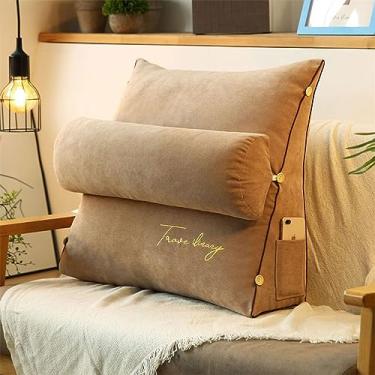 Imagem de Almofada de cunha de leitura, almofada de cunha nas costas com almofada de pescoço ajustável e bolsos, almofada de leitura triangular com suporte lombar nas costas para livros, travesseiro ergonômico