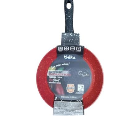 Imagem de Frigideira Antiaderente Multifuncional, Alumínio, Vermelha, 18cm de Diâmetro, Cabo Baquelite, Compatível com Fogão a Gás, Elétrico, Indução e Vitrocerâmico