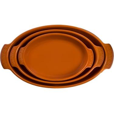 Imagem de Germer, Kit com 3 peças de travessa oval em porcelana, modelo assar ou servir, Funda, 1 25,6X16cm / 1 31,5X18,5cm / 1 38x21,5cm, Laranja
