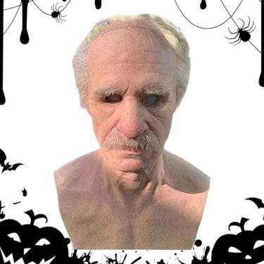 Imagem de Máscara realista para o rosto humano | Máscara de látex humana assustadora, acessórios de vestir com cabelo branco e barba para reuniões de família
