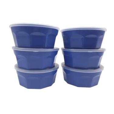 Imagem de 6 Potes Oitavados Com Tampa Marmita Sobremesa 700 Ml Azul - Dehaus