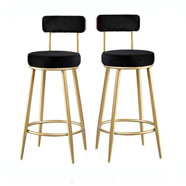 Imagem de Conjunto de 2 cadeiras de café da manhã para cozinha, poltrona, poltrona, veludo, estofadas, com encosto e pernas de metal para barbearia, pub