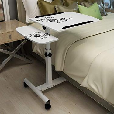 Imagem de ZDJZMGZ Mesa de computador com altura para sofá, mesa lateral resistente, mesa de computador com quatro rodas para escritório em casa, estudo, leitura e bandeja de café