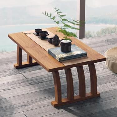 Imagem de HYUIO Mesa baixa de bambu, mesa de chá, mesa de centro para sala de estar, tatami, escritório (madeira, C 90 cm 89,9 cm)