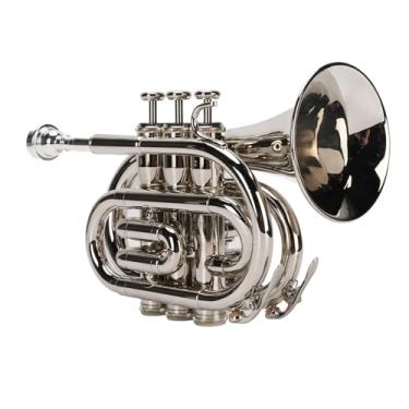 Imagem de SPYMINNPOO Conjunto de Trompete Bb Trompete de Bolso Profissional B de Latão Plano Com Estojo Rígido Bocal 7C para Iniciantes Aprendendo Exames de Graduação Compacto, Leve, Portátil, Design, Tom Rico