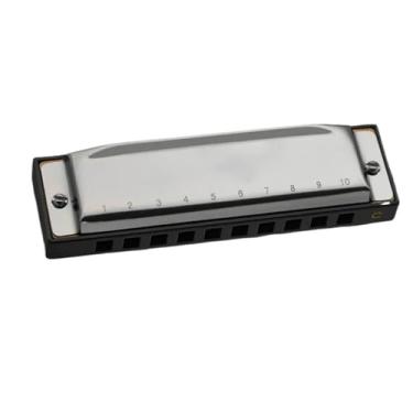 Imagem de Gaita profissional de 10 furos C Blues adequada para iniciantes e jogadores (prata)