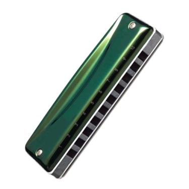Imagem de Gaita profissional 10 furos diatônica azul harpa verde oliva instrumento de cobertura de aço inoxidável (cor: baixo F)