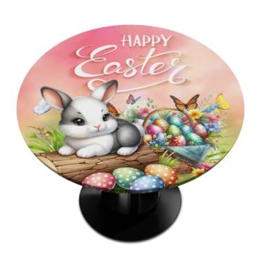 Imagem de hongjinglin Toalha de mesa redonda com borda elástica de Páscoa, toalha de mesa redonda limpável para ambientes internos e externos, pátio, jantar, cozinha, festival, decoração para mesas de 114 a 127