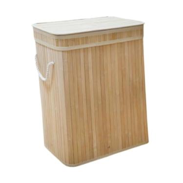 Imagem de YWJLQH Cesto de roupa suja, cestos de armazenamento, cesto de roupa suja decorativo independente com tampa, de roupas, para quarto e sala de estar, Madeira