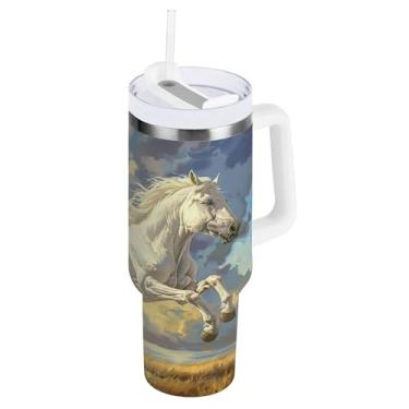 Imagem de xigua Copo Majestic Horse 1,134 g com tampa e canudo, aço inoxidável de vácuo duplo isolado garrafa de água esportiva suporte para copo de café de viagem à prova de vazamento para bebida gelada