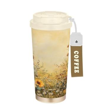 Imagem de SEHANY Caneca de viagem colorida de ervas silvestres de 500 ml Copos de café reutilizáveis revestidos de cerâmica com tampa à prova de vazamento, parede dupla, isolamento a vácuo, copo de café de aço