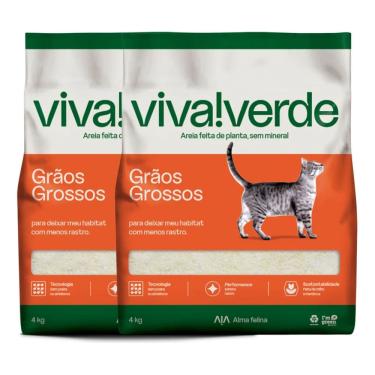 Imagem de Kit Areia Viva Verde Biodegradável - Grãos Grossos (nova Embalagem) - Super Premium Para Gatos 8kg