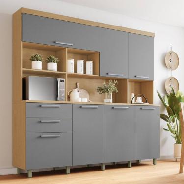 Imagem de Armário de Cozinha 7 Portas 2 Gavetas 210cm 100% Mdf Nobreza Carvalho/Titânio