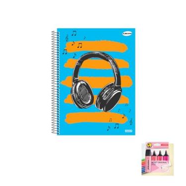 Imagem de Kit Caderno Masculinos 10 Matérias Capa Dura 200 Folhas + Caneta Esferográfica Spiro 0.7mm + Marca Texto Boss 4 Cores