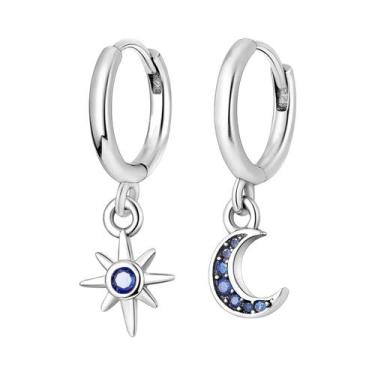 Imagem de Brinco de argola de prata 925 para mulheres pendientes lua sol brincos