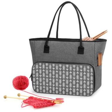 Imagem de Bolsa de Tejido y Crochet Yarwo Tote de Hilo Gris con Flechas 38x21x32
