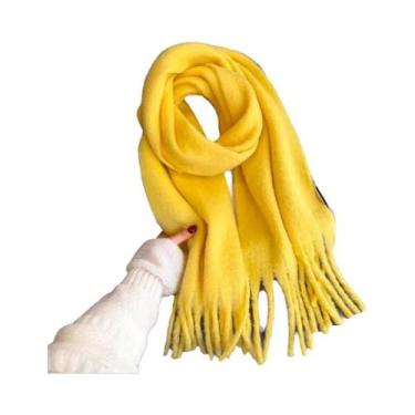 Imagem de Xales Femininos De Inverno Quentes E Grossos, Pashminas De Cor Sólida,