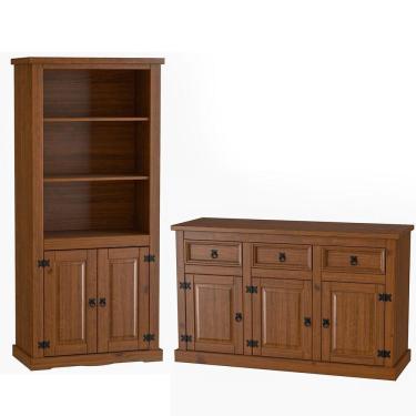 Imagem de Kit Balcão Buffet Aparador 3 Portas E Livreiro 100% Madeira Império Imbuia