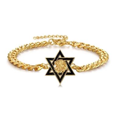 Imagem de Adnix Pulseira de Leão Estrela de Davi de Prata Esterlina 925 Estrela de Davi para Homens Joias Judaicas para Homens com Corrente de Aço Inoxidável