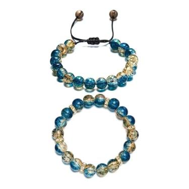 Imagem de Pulseira de contas de cristal curativo de 2 peças de 10 mm | Design unissex elástico ajustável | Presente de joias de trama de pedras preciosas naturais para mulheres e homens, One Size, Cristal, Sem