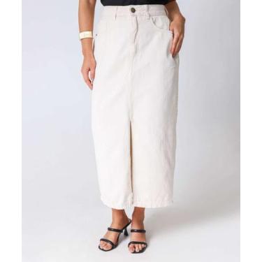 Imagem de Saia Midi Sarja Feminina Fenda Marisa-33020, 38, Off white