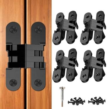 Imagem de Dobradiça de porta oculta, dobradiça de porta invisível, dobradiças ocultas de 180 graus e de armário para portas de armário e caixa faça você mesmo, móveis e mesa de liga de zinco (A e preto e 4