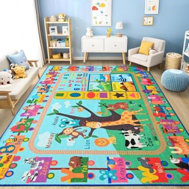 Imagem de Zedrew Tapete infantil para sala de jogos, 15 x 23 cm ABC tapete educativo para sala de aula, tapetes divertidos do alfabeto para aprender números, estação do clima e formas de animais para decoração