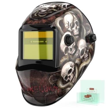 Imagem de YESWELDER Capacete de soldagem de escurecimento automático, bloqueio de luz azul, capa de solda movida a energia solar de cor verdadeira 1/1/1/1 com 2 sensores de arco, máscara de soldador de sombra