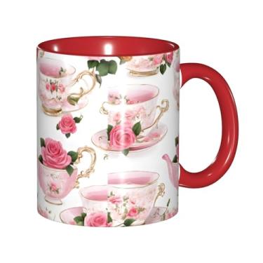 Imagem de Zeraoke Chávenas de chá com rosas românticas estampadas gastas canecas de café criativas, personalizadas, presente para família, tamanho de 325 ml, unissex