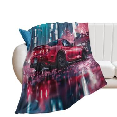 Imagem de HouLaiZhe Cobertor super macio de flanela Rx7 flores de cerejeira cidade noite JDM cobertor de resfriamento leve para sofá cama cadeira sofá carro viagem ao ar livre leve quente 152 x 203 cm