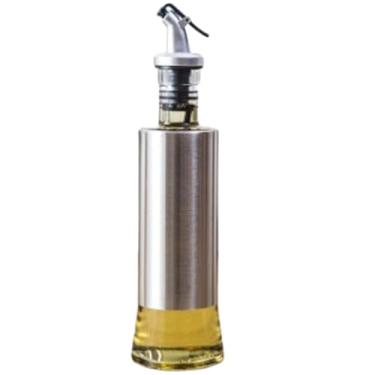Imagem de Galheteiro para Azeite ou Vinagre, Vidro e Aço Inox, 300ml, 26cm Altura, Dosador com Sistema Antivazamento