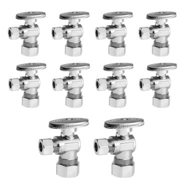 Imagem de Niikappu Pacote com 10 válvulas de parada angular, 1/5.1 cm NOM (5/20.3 cm OD) x 3/20.3 cm OD válvula de fechamento de compressão, latão sem chumbo para bidê, pia e máquina de lavar